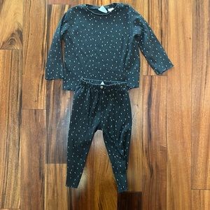 Zara top and bottom set.  Dark grey background with cherry print.